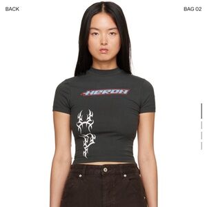 Heron Preston Black Graphic Short-Sleeve Crop Top with White Tribal Detail
